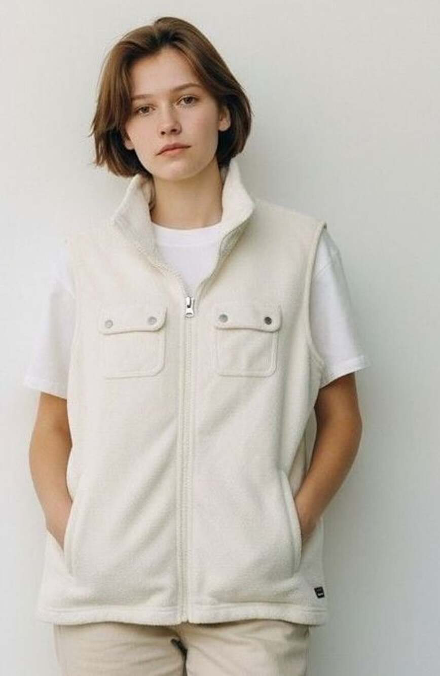 Chaps Fleece Vest Size PL Full Zip Cream Pockets Sz L/P